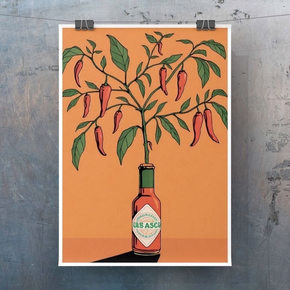 Wall art Red pepper plant come out from glass bottle digital art print - Picture 3 of 4